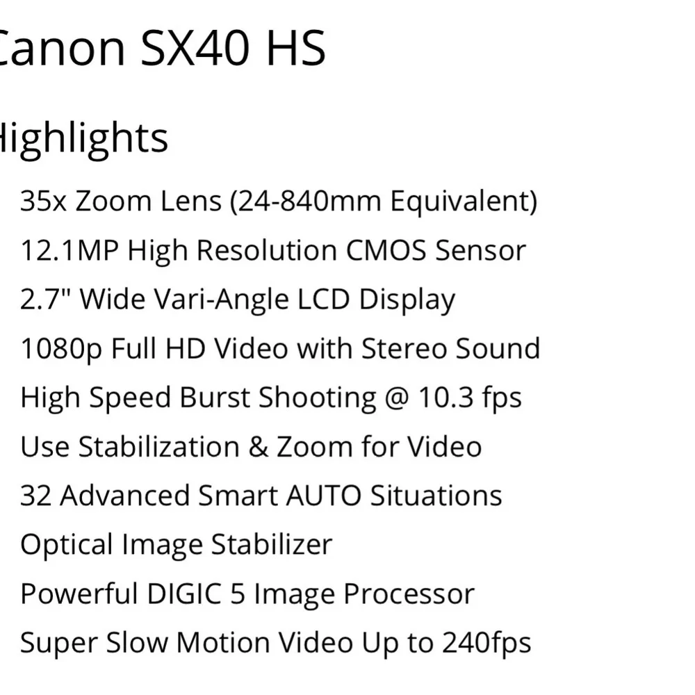 Canon SX40 HS Digital Camera in Black